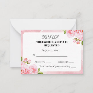 Cartão De Notas Blush Pink Floral Wedding RSVP Card