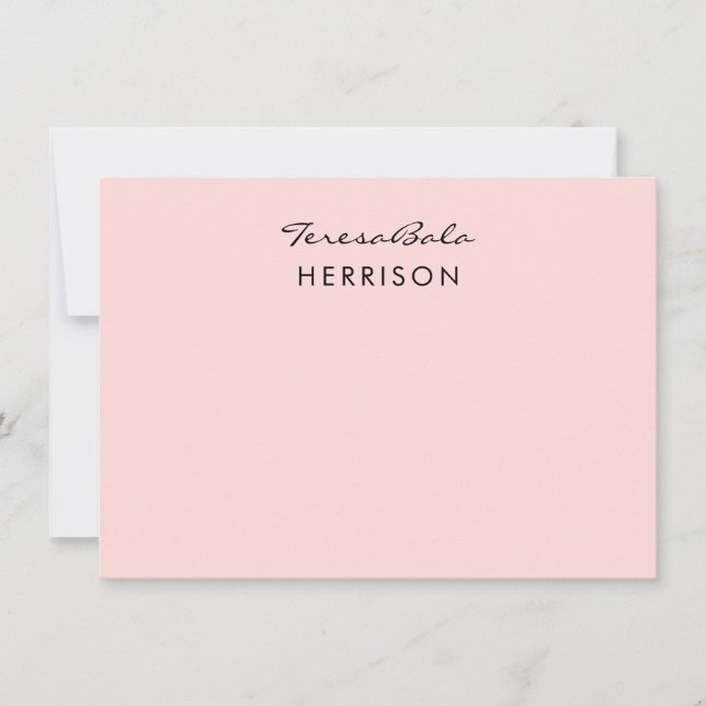 Cartão De Notas Blush Pink | Modern Minimalist Monogram Design (Frente)