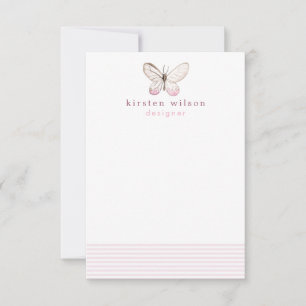 Cartão De Notas Blush Stripes e borboletas elegantes - Personaliza