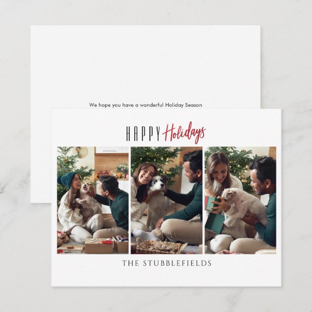 Cartão De Notas Boas Festas 3 Fotos de Família Saudações de Natal (Frente/Verso)