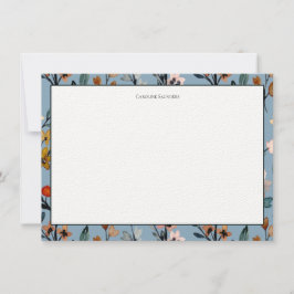 Cartão De Notas Boêmian Blue Elegante Watercolor Floral
