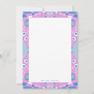 Cartão De Notas Bohemian Chintz Ilustração Cor-de-Rosa Nome Branco