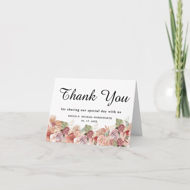 Cartão De Notas Bohemian Florals Thank You (Frente)