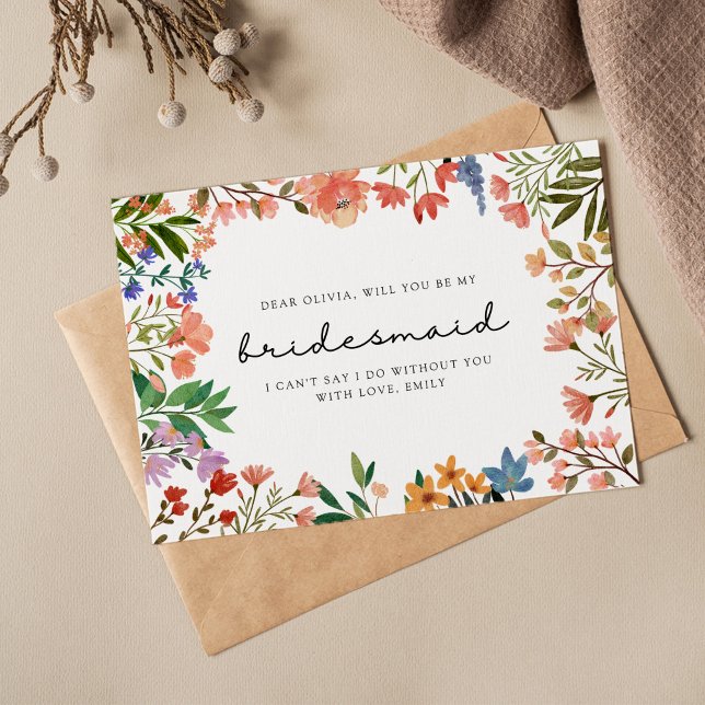 Cartão De Notas Boho Garden da Bridesmaid de Flor Selvagem (Criador carregado)