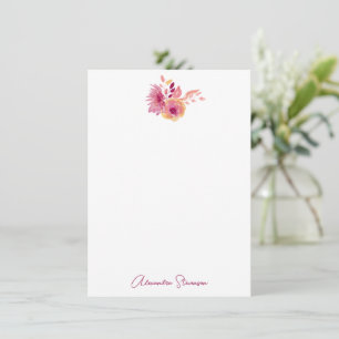 Cartão De Notas Boho Magenta Flores Personalizadas Papel de Carta
