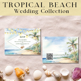 Cartão De Notas Boho Tropical Beach Código QR Casamento RSVP