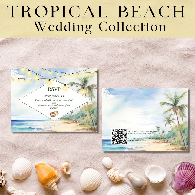 Cartão De Notas Boho Tropical Beach Código QR Casamento RSVP (Criador carregado)