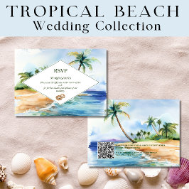 Cartão De Notas Boho Tropical Beach Código QR Casamento RSVP