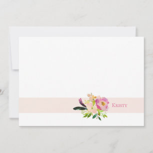 Cartão De Notas Boho Watercolor Floral Pink Personalizado