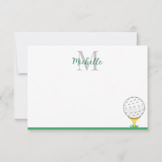 Cartão De Notas Bola de Golfe Monograma Simples Personalizado