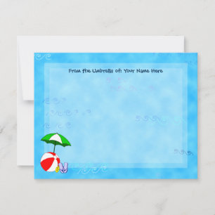 Cartão De Notas Bola de praia personalizada e guarda-chuva de Pisc