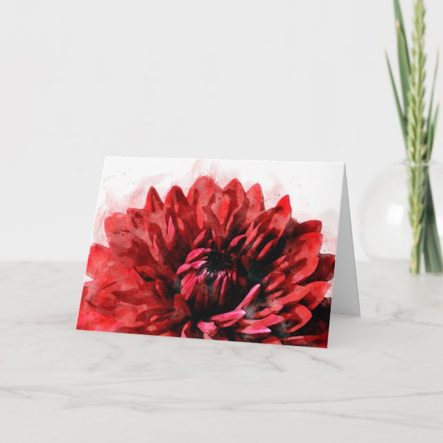 Cartão De Notas Bold Dahlia Watercolor Crimson (Frente)
