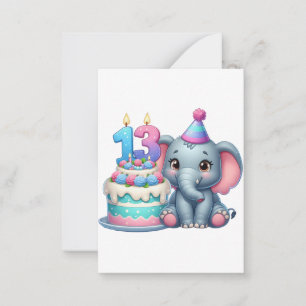 Cartão De Notas Bolo de Elefante de Aniversário de 13 Anos