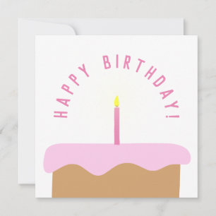 Cartão De Notas Bolo e vela de aniversário ilustrados, cor-de-rosa