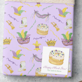 Cartão De Notas Bolo Rei do Mardi Gras em Aquarela