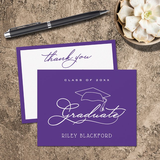 Cartão De Notas Boné de formatura Purple Obrigado (Graduation Cap Flat Purple Thank You Note Cards)