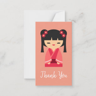 Cartão De Notas Bonecas japonesas cor-de-rosa Kokeshi