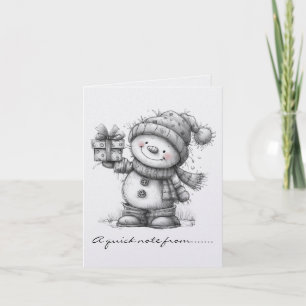 Cartão De Notas Boneco de Neve Preto e Branco e Presente