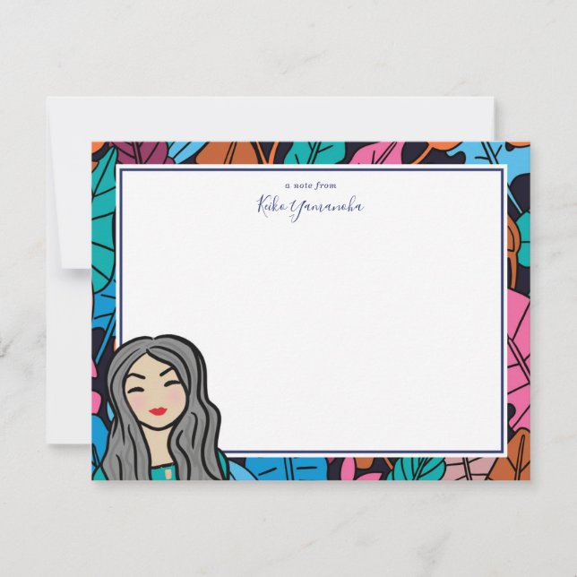 Cartão De Notas Bonita Dama de Cartoons com Cabelo de Cinza (Frente)