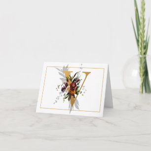 CARTÃO DE NOTAS BONITA MONOGRAMA DOURADA E FLORAL V