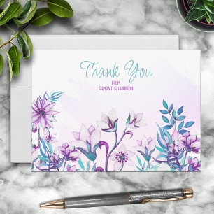 Cartão De Notas Bonito Lilac/Teal Watercolor Floral Personalizado