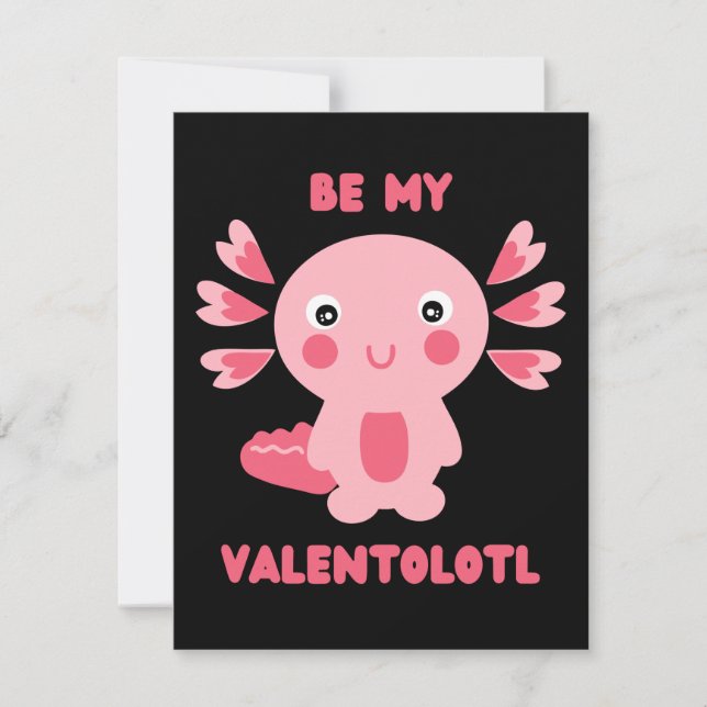 Cartão De Notas Bonito, rosa, kawaii axolotl perguntando: seja meu (Frente)