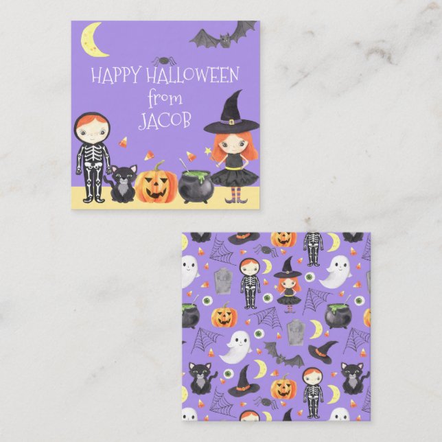 Cartão De Notas Bonito Watercolor Halloween Figurume Kids Gift (Frente/Verso)