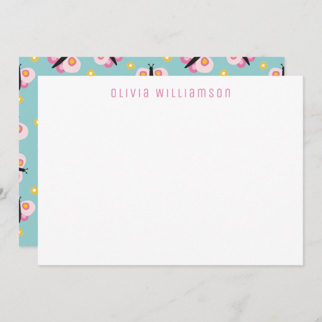 Cartão De Notas Borboleta Bonita Personalizada (Frente/Verso)