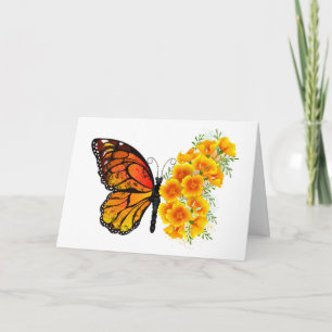 Cartão De Notas Borboleta Flor com Papagaio Amarelo da Califórnia