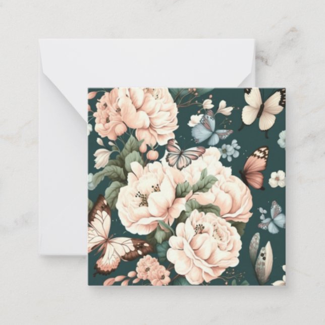 Cartão De Notas Borboletas e flores (Frente)