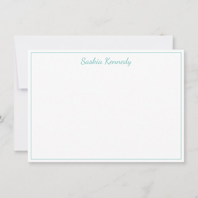Cartão De Notas Borda de Script Aqua Elegante Personalizada (Frente)