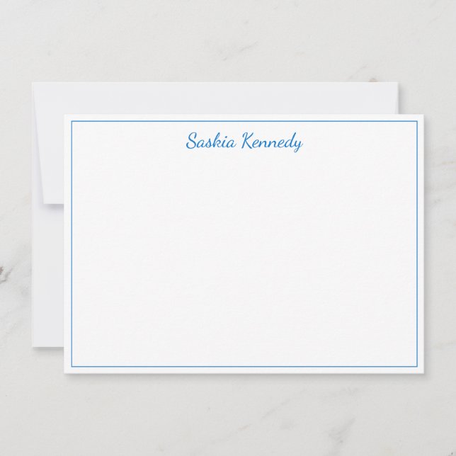 Cartão De Notas Borda de Script Azul Médio Elegante Personalizada (Frente)