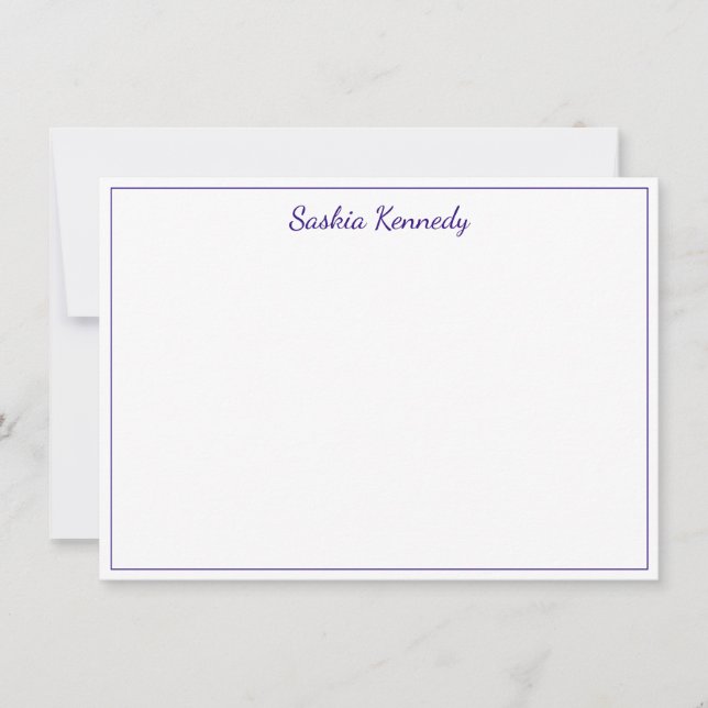 Cartão De Notas Borda de Script Roxo Elegante Personalizada (Frente)
