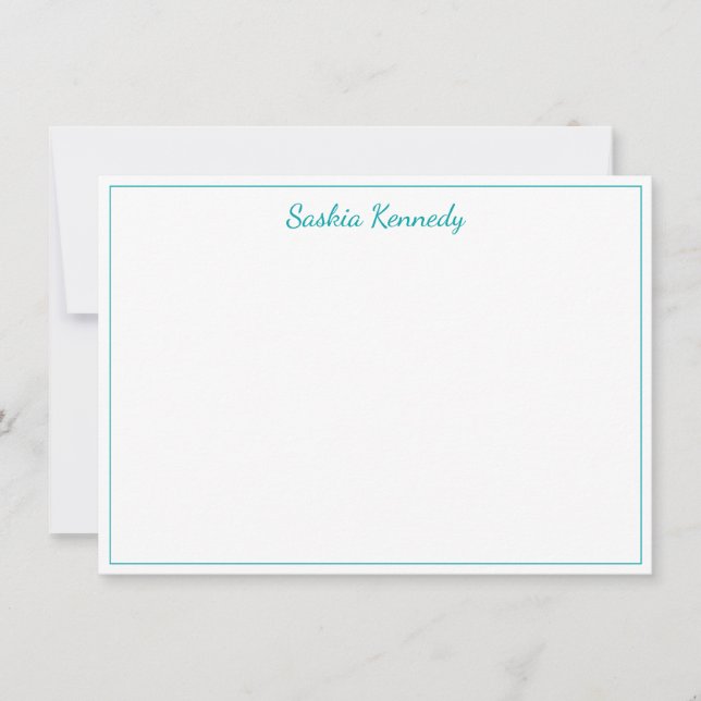 Cartão De Notas Borda de Script Teal Elegante Personalizada (Frente)