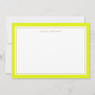 Cartão De Notas Borda Dourada Elegante Chartreuse Personalizada