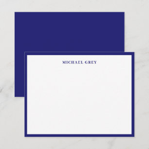 Cartão De Notas Borda Elegante Azul Meia-Noite Monograma
