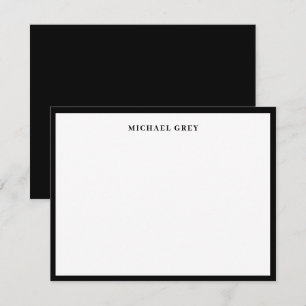 Cartão De Notas Borda Elegante Preto e Branco Monograma