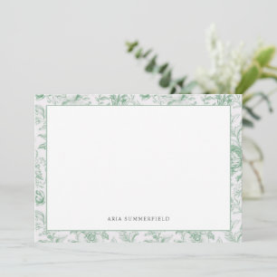 Cartão De Notas Borda Floral Branca e Verde-Chic