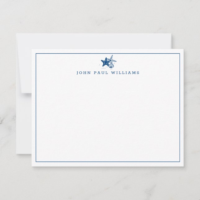 Cartão De Notas Borda Náutica Costeira marinho Blue Starfish Shell (Frente)