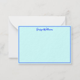 Cartão De Notas Borda, Nome & Minimalista Azul Elegante em Branco