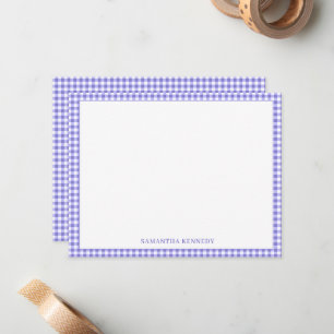 Cartão De Notas Borda Padrão Xadrez Gingham Roxo Personalizado