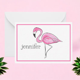 Cartão De Notas Borda Personalizada Preppy Flamingo Rosa
