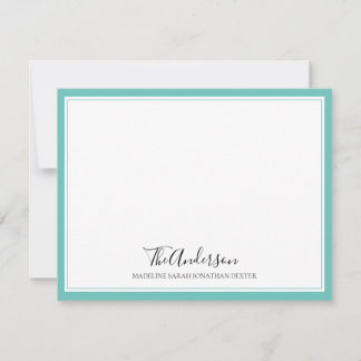 Cartão De Notas Borda Quadrada do Teal da Família de Script Elegan