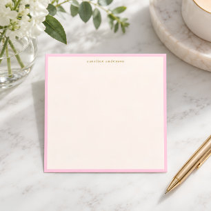 Cartão De Notas Borda Rosa Suave Minimalista Nome Personalizado