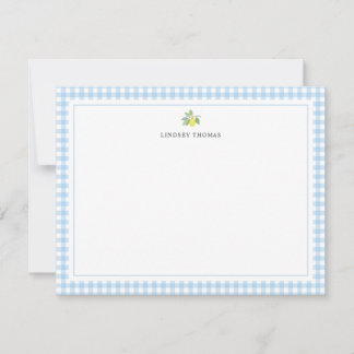Cartão De Notas Borda Xadrez Azul Limão Personalizada