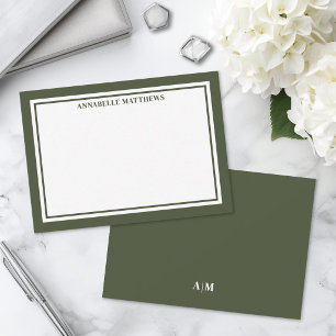 Cartão De Notas Bordado Monograma Minimalista Verde Oliva