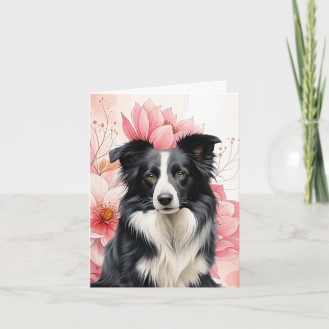 Cartão De Notas Border Collie Dog and Bold Pink Lilies (Frente)