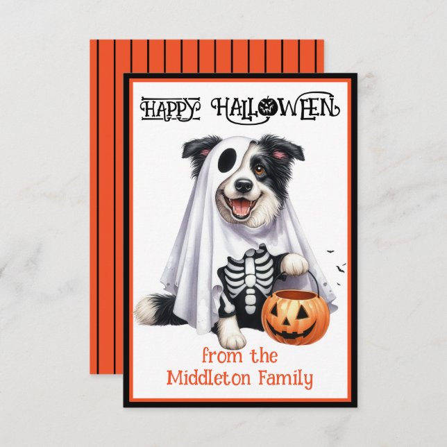 Cartão De Notas Border Collie Puppy Dog Happy Halloween (Frente/Verso)