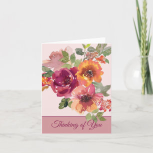Cartão De Notas Bordô e laranja floral aquarela personalizável