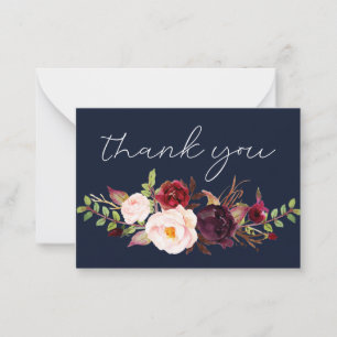 Cartão De Notas Borgonha Marsala Floral Preto Pequeno Azul-Marinho